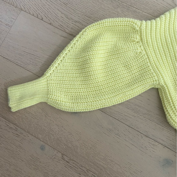 ZARA Chunky Purl Knit Sweater Medium Yellow Balloon Sleeve Crewneck EUC - Picture 4 of 10